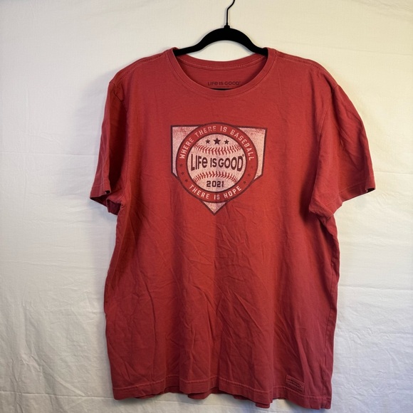Life is Good Red Men's Baseball T-Shirt Size L - Picture 1 of 5